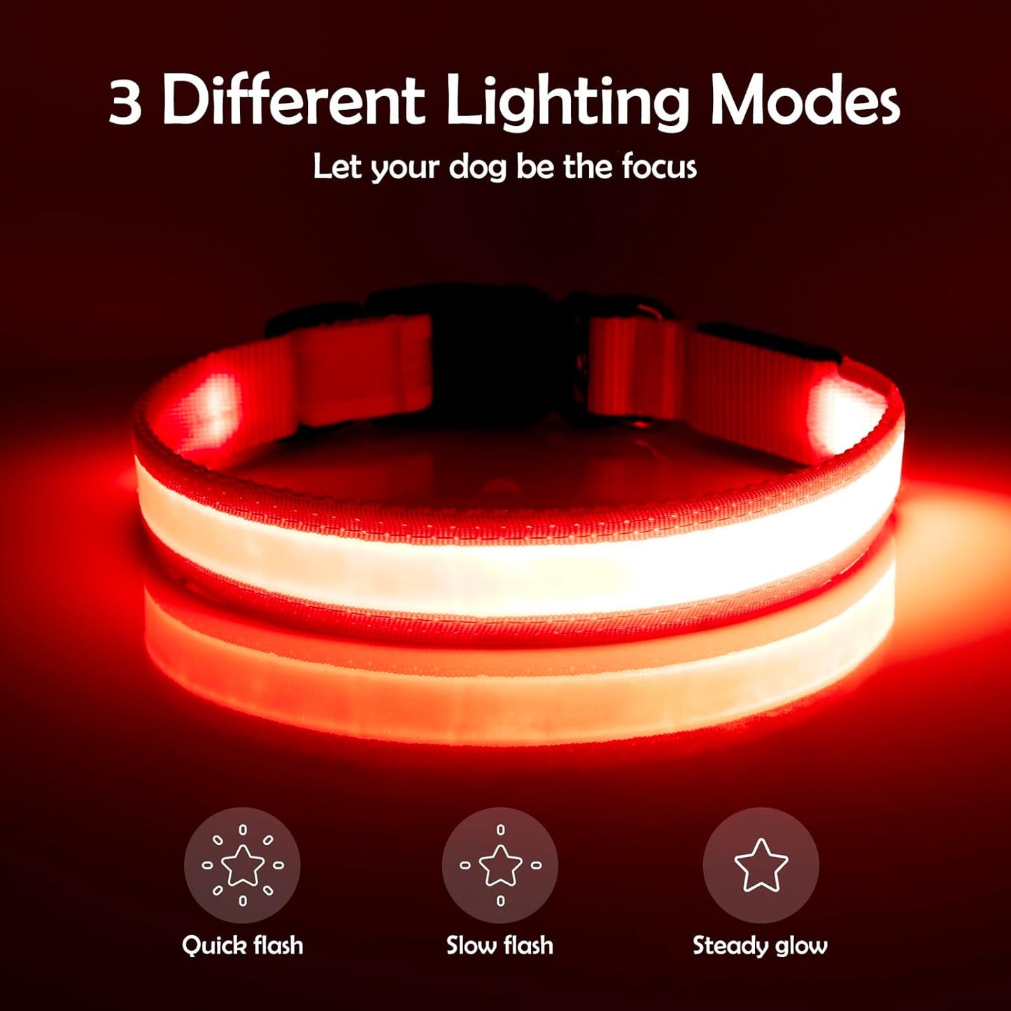 LED Dog Collar, Light up Dog Collar Adjustable USB Rechargeable Super Bright Safety Light Glowing Collars for Dogs(Small,Red)